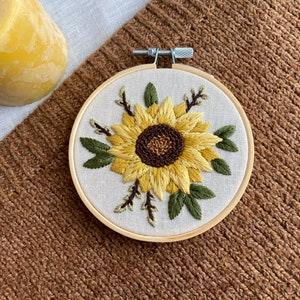 Sunflower decor, 4?? Hand embroidered decorative sunflower hoop, finished