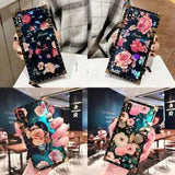 Luxury Bling Blu-Ray Flower Square Case For iPhone 6-11 12 13 14 15 Pro Max X XR