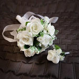 Flower Bridal Bouquet, white roses wedding bouquet, wedding boutonniere for groom