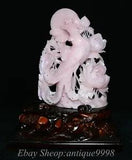 17'' Chinese Natural Pink Xiu Jade Phoenix Phenix Bird Birds Peony Flower Statue