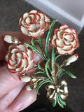 Vintage Exquisite Brooch, Carnation, 1950s Birthday Series, enamel flower signed
