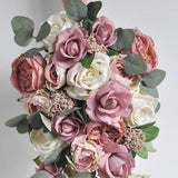 Mauve wedding bouquet, wedding flowers, bridal bouquet, cascade bouquet, eucalyptus, dusty rose, silk flowers, Bride wedding, rose Quartz