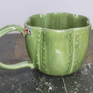 Handmade Green Ceramic Cactus Coffee Mug
