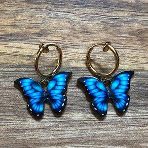 Clip on enamel butterfly huggie earrings (no pierce |spring hoop)