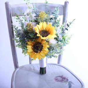Sunflower bouquets, Boho bridal bouquet, Eucalyptus bride bouquet, Silk wedding bouquet