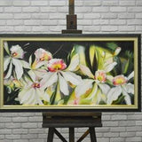 Oil painting on canvas 50x100 "Orchids" still-life painting. From a professional artist. Handmade. Vintage. Original. Single copy