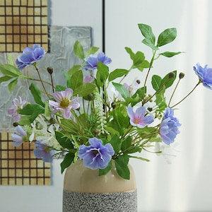 Fake Cosmos Daisy Bouquet with Leaves, Small Wildflower Bundle, Artificial Flower, Rustic Home Floral Decor, Wedding Arrangement Centerpiece