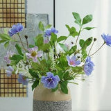 Fake Cosmos Daisy Bouquet with Leaves, Small Wildflower Bundle, Artificial Flower, Rustic Home Floral Decor, Wedding Arrangement Centerpiece