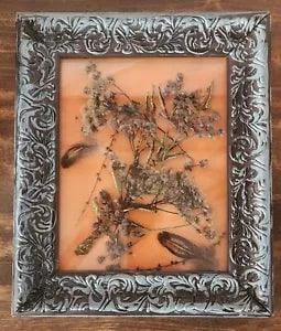 New Handmade 3D Framed Art/ Wild Flowers & Feathers/11 X 9/ Blue & Orange