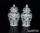 China manual Porcelain Yuan dynasty Blue  white peony Flower pattern a pair pot
