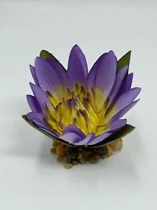 3" Small LILAC Blue-Purple Soft Silk WATER LILY Flower w/ Stone Base