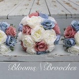 Dusty Rose, Blue and  Ivory Wedding Bouquet, Wedding Flowers, Bridesmaid Bouquets, Corsage, bridal Flower Package