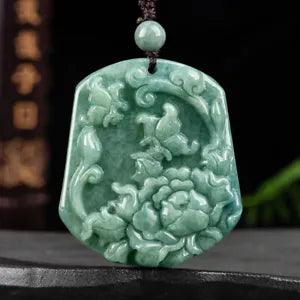 New 100% Natural Jade Grade A Jadeite Lucky Butterfly Peony Flower Pendant