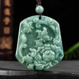 New 100% Natural Jade Grade A Jadeite Lucky Butterfly Peony Flower Pendant
