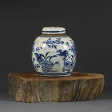 Antique Chinese Blue and White Porcelain Hand Painting Peony Flower Bird Jar