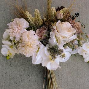 Wedding Bouquet, peach, Peonies, Boho Bouquet, Brides Bouquet, Wedding Bouquet, blush, ivory, wheat, fall Orchids,Taupe tan neutral bouquet,