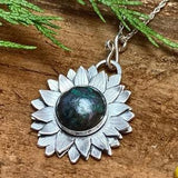 Sunflower Pendant, Sterling Silver Necklace, Chrysocolla Stone, Handmade Jewellery, Veritas Silver Designs, Gift for her