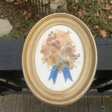 Vintage Dried Floral Pressed Flowers Oval Gold Framed Wall  Or Standing Decor
