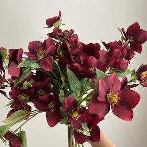 Faux Hellebore Stem -  Artificial Flower / DIY Floral / Wedding / Home Decoration / Gifts / Burgundy