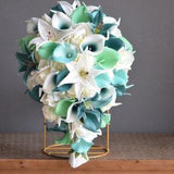 Teal Mint Wedding Bouquets, Turquosie Blue Real Touch Flowers, Calla Lily, Ivory Roses, Tiger Lilies, Customize your pakcage