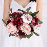 Red pink silk Rose peony Bridal bouquet,wedding bouquet, wedding flowers ,bridesmaid wedding flowers, rustic boho wedding