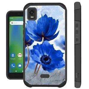 FUSION Case For Cricket Vision Plus 2022 Hybrid Phone Cover BLUE PEONY FLOWER