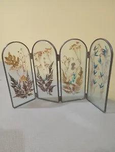 Beautiful Art Deco Dried Flower Glass Four Panel Screen