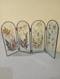 Beautiful Art Deco Dried Flower Glass Four Panel Screen