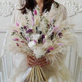 Eucalyptus&White Rose Wedding Bouquet,Purple Bridal Bouquet,Pampas Grass Bouquet,Boho Wedding Bouquet,Purple Wedding Bouquet,Wedding Bouquet