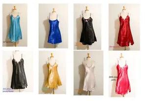 Women Satin Silky Lingerie Sleepwear Night Gown Noodle Strap Sleep Dress