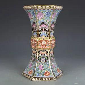 9.6" Chinese Colour Enamels Famille Rose Porcelain Guan Kiln Peonies Flower Vase