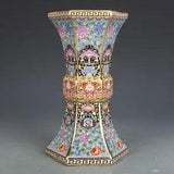 9.6" Chinese Colour Enamels Famille Rose Porcelain Guan Kiln Peonies Flower Vase