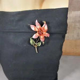 Goldtone, Enameled, Rhinestone  Long Lily Brooch