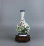 China color porcelain painted bird peony flower tree design base bottle w signed