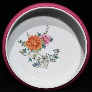 9.5" Old dynasty Porcelain yongzheng mark famille rose peony flower Brush Washer