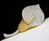 Vintage Nolan Miller Rhinestone Calla Lily Flower Brooch Textured Gold Tone