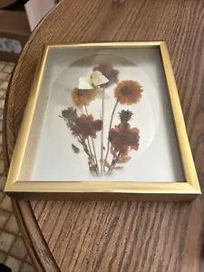 Vintage Mirrored Dried Flower Shadowbox, Brass Framed Butterfly and Flowers