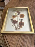 Vintage Mirrored Dried Flower Shadowbox, Brass Framed Butterfly and Flowers