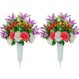 Cemetery Flowers, Set of 2 Artificial Flowers Bouquet Grave Purple Lily