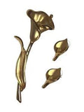 Gold Tone Calla Lily Large Brooch Pin And Earrings Matte And Shiny Finish Heavy