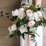ivory, greenery, Blush Bridal Bouquet, Boho Bouquets, Boho Bride, pink rose, eucalyptus, ivory,