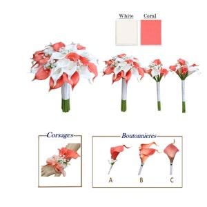 Build your wedding package-calla lily keepsake bouquets corsage boutonnieres-Coral white with baby breath