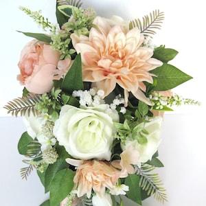 Wedding Bouquet, 17 Piece Bridal Cascade Bouquet set Cream PEACH BLUSH Coral Wedding silk Flower bouquet Bridesmaid package "RosesandDreams"