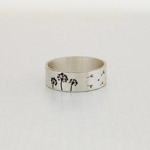 Dandelion Ring, Sterling Silver Band Ring, Dandelion Seeds Ring, Flower Band Ring, Dandelion Band Ring, Wildflower Ring, Dandelion Jewelry