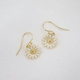 Dainty White Sunflower Enamel Earrings, Floral Earrings, 14K Gold Filled, Elegant, Wedding Jewelry, Bride, Bridesmaid, Gift For Her