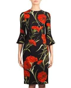AUTH SS2015  Dolce&Gabbana carnation floral Printed cady black dress 38it
