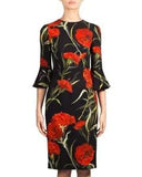 AUTH SS2015  Dolce&Gabbana carnation floral Printed cady black dress 38it