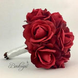 CHOOSE RIBBON COLOR - Real Touch Red Rose Bridal Bouquet, Bridal Bouquet, Bridesmaid, Red Roses, December Wedding, Red Bouquet, Red, White
