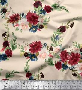 Soimoi White Cotton Poplin Fabric Ranunculus & Penoy Floral Print-BAk