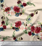 Soimoi White Cotton Poplin Fabric Ranunculus & Penoy Floral Print-BAk